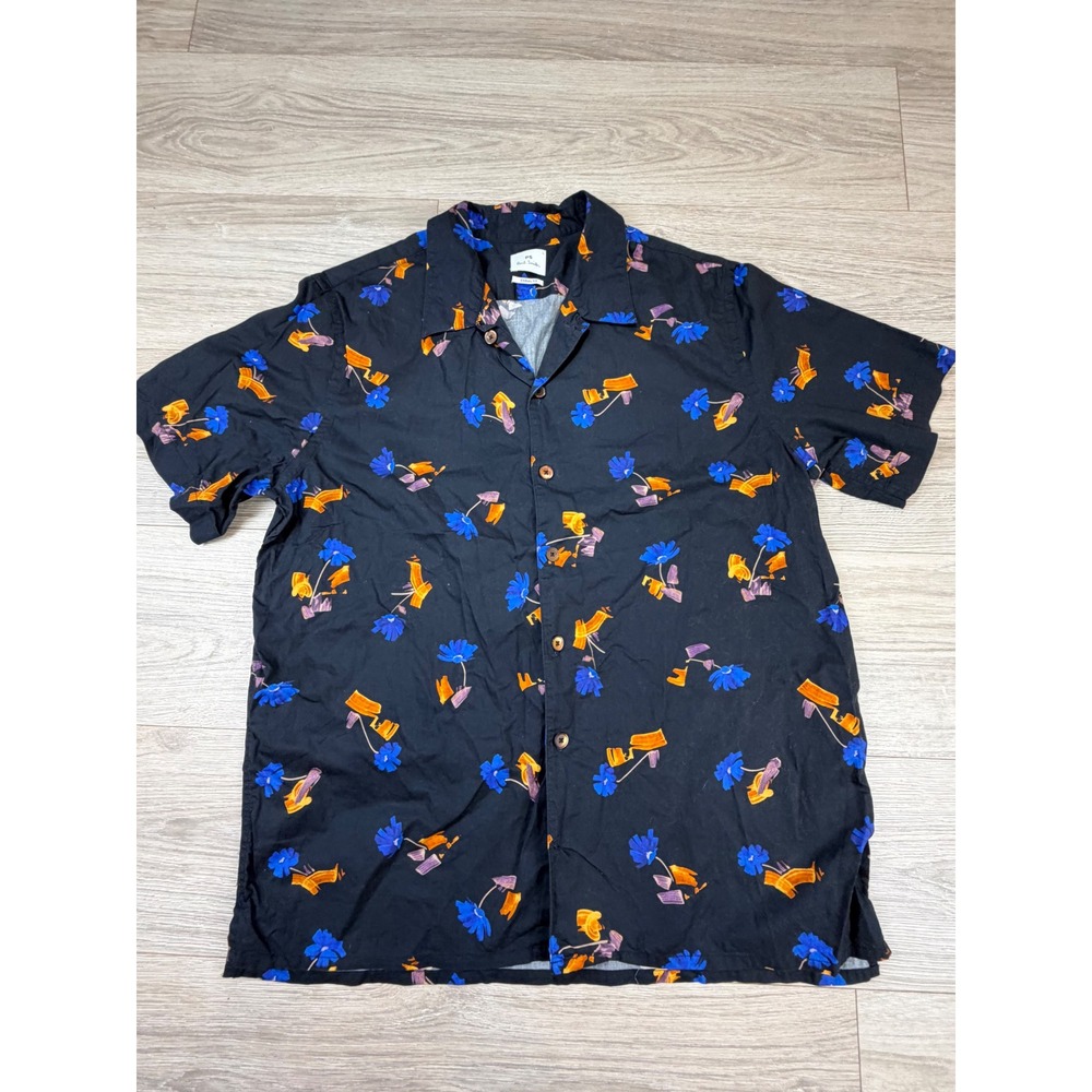 PS Paul Smith Mens Abstract Floral Cotton Short Sleeve Shirt Black Large 695U